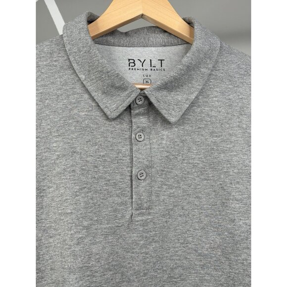 BYLT Premium Basics LUX Drop Cut Long Sleeve Polo Shirt Mens XL Heather Grey - Picture 3 of 11